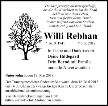 Traueranzeige von Willi Rebhan von Neue Presse Coburg