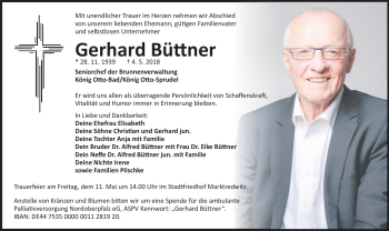 Traueranzeige von Gerhard Büttner von Frankenpost