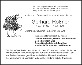 Traueranzeige von Gerhard Roßner von Frankenpost