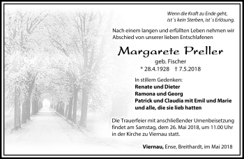 Traueranzeige von Margarete Preller von Südthüringer Presse