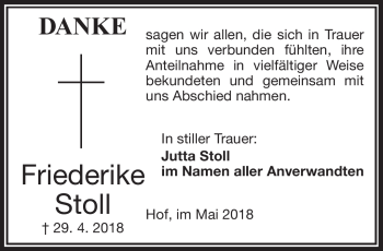 Traueranzeige von Friederike Stoll von Frankenpost