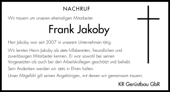 Traueranzeige von Frank Jakoby von Neue Presse Coburg