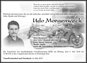 Traueranzeige von Udo Morgenweck von Südthüringer Presse