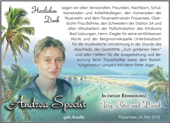 Traueranzeige von Andrea Specht von Südthüringer Presse