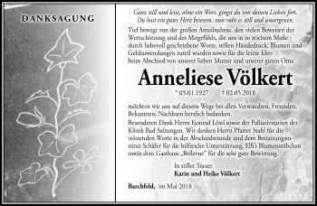 Traueranzeige von Anneliese Völkert von Südthüringer Presse