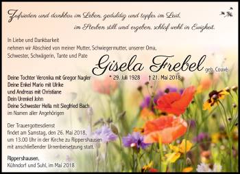 Traueranzeige von Gisela Frebel von Südthüringer Presse