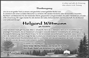 Traueranzeige von Helgard Wittmann von Südthüringer Presse