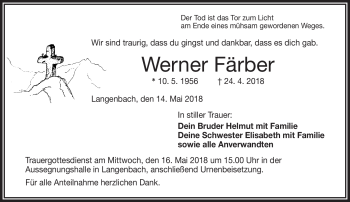 Traueranzeige von Werner Färber von Frankenpost