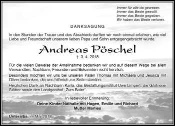 Traueranzeige von Andreas Pöschel von Südthüringer Presse