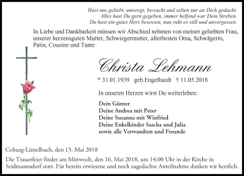 Traueranzeige von Christa Lehmann von Neue Presse Coburg