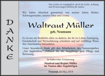Traueranzeige von Waltraut Müller von Südthüringer Presse