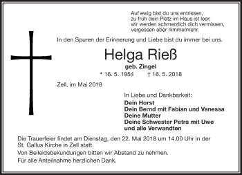 Traueranzeige von Helga Rieß von Frankenpost