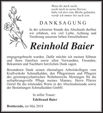 Traueranzeige von Reinhold Baier von Südthüringer Presse