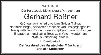 Traueranzeige von Gerhard Roßner von Frankenpost