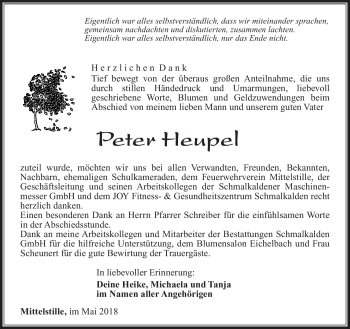 Traueranzeige von Peter Heupel von Südthüringer Presse