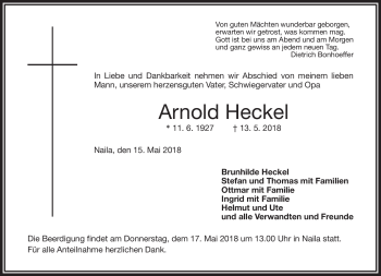 Traueranzeige von Arnold Heckel von Frankenpost
