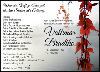 Traueranzeige von Volkmar Bradtke von Südthüringer Presse