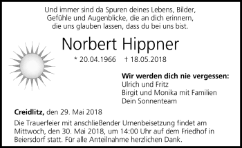 Traueranzeige von Norbert Hippner von Neue Presse Coburg