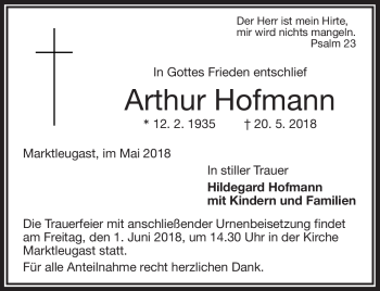 Traueranzeige von Arthur Hofmann von Frankenpost