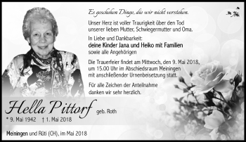 Traueranzeige von Hella Pittorf von Südthüringer Presse