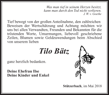 Traueranzeige von Tilo Bätz von Südthüringer Presse