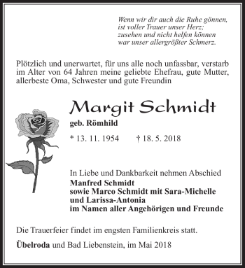 Traueranzeige von Margit Schmidt von Südthüringer Presse