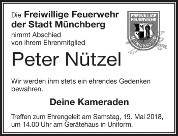 Traueranzeige von Peter Nützel von Frankenpost