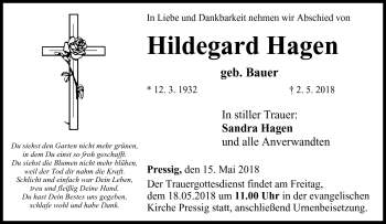 Traueranzeige von Hildegard Hagen von Neue Presse Coburg