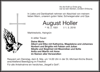 Traueranzeige von August Holler von Frankenpost