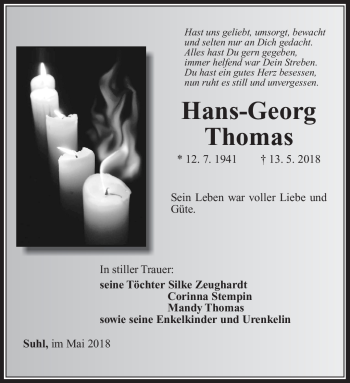 Traueranzeige von Hans-Georg Thomas von Südthüringer Presse