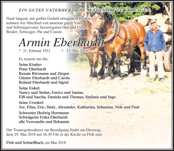 Traueranzeige von Armin Eberhardt von Südthüringer Presse