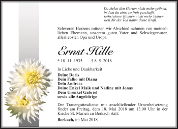 Traueranzeige von Ernst Hille von Südthüringer Presse