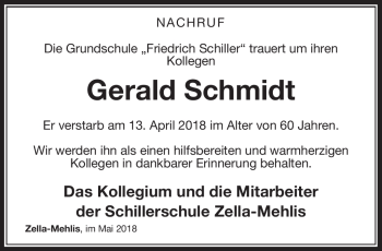 Traueranzeige von Gerald Schmidt von Südthüringer Presse