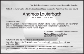 Traueranzeige von Andreas Lauterbach von Frankenpost