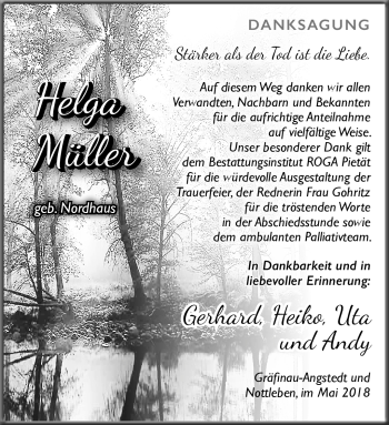 Traueranzeige von Helga Müller von Südthüringer Presse