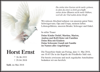 Traueranzeige von Horst Ernst von Südthüringer Presse