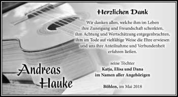 Traueranzeige von Andreas Hauke von Südthüringer Presse