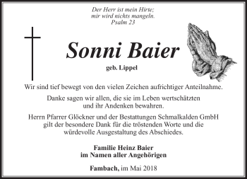 Traueranzeige von Sonni Baier von Südthüringer Presse