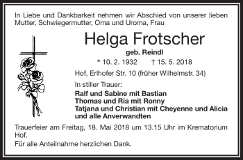 Traueranzeige von Helga Frotscher von Frankenpost