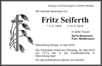 Traueranzeige von FRitz Seiferth von Frankenpost