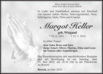 Traueranzeige von Margot Heller von Südthüringer Presse