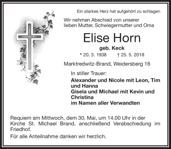 Traueranzeige von Elise Horn von Frankenpost