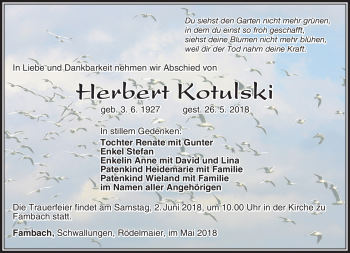 Traueranzeige von Herbert Kotulski von Südthüringer Presse