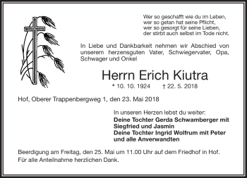 Traueranzeige von Erich Kiutra von Frankenpost