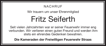 Traueranzeige von Fritz Seiferth von Frankenpost