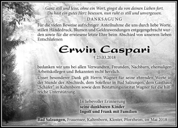 Traueranzeige von Erwin Caspari von Südthüringer Presse