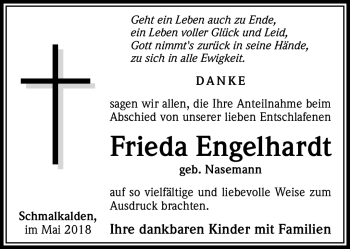 Traueranzeige von Frieda Engelhardt von Südthüringer Presse