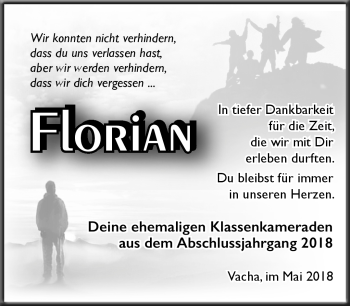 Traueranzeige von Florian  von Südthüringer Presse