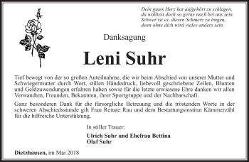Traueranzeige von Leni Suhr von Südthüringer Presse