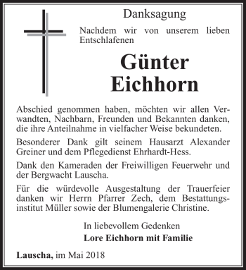 Traueranzeige von Günter Eichhorn von Südthüringer Presse